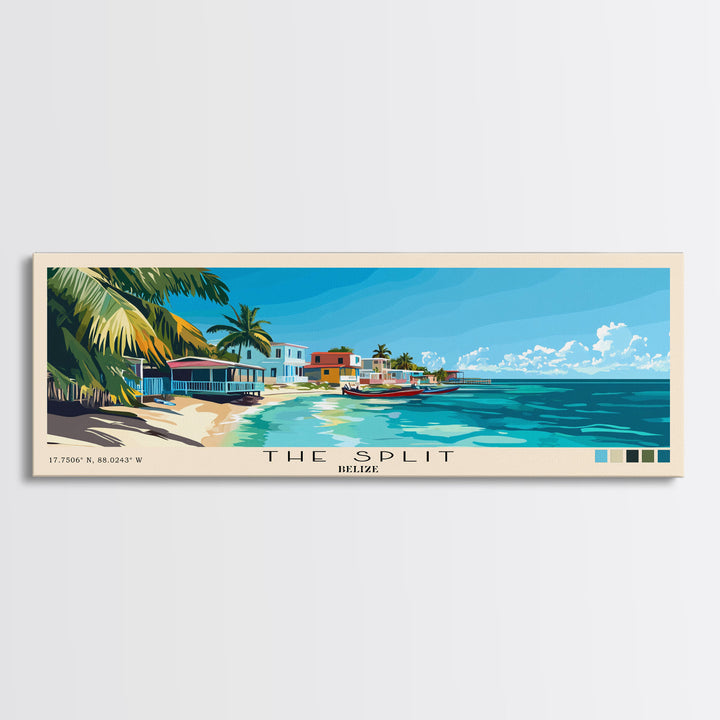 The Split, Belize Panoramic Beach Print, Vacation Gift, Belize Wall Art, Beach Painting, Beach Decor, Beach Painting