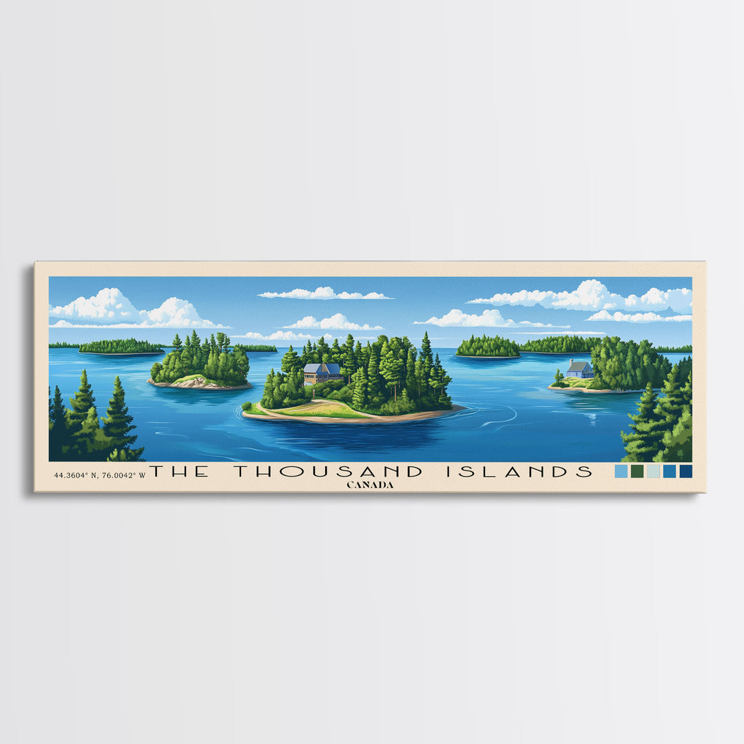 The Thousand Islands, Canada Panoramic Print, Vacation Gift, Canada Wall Art, Beach Painting, Beach Decor, Large Wall Art, Wood Frame Art