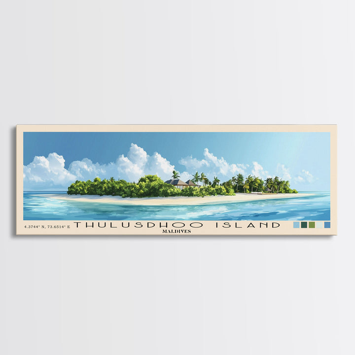 Thulusdhoo Island, Maldives Panoramic Print, Vacation Gift, Maldives Wall Art, Beach Painting, Beach Decor, Beach Or Lakehouse Art