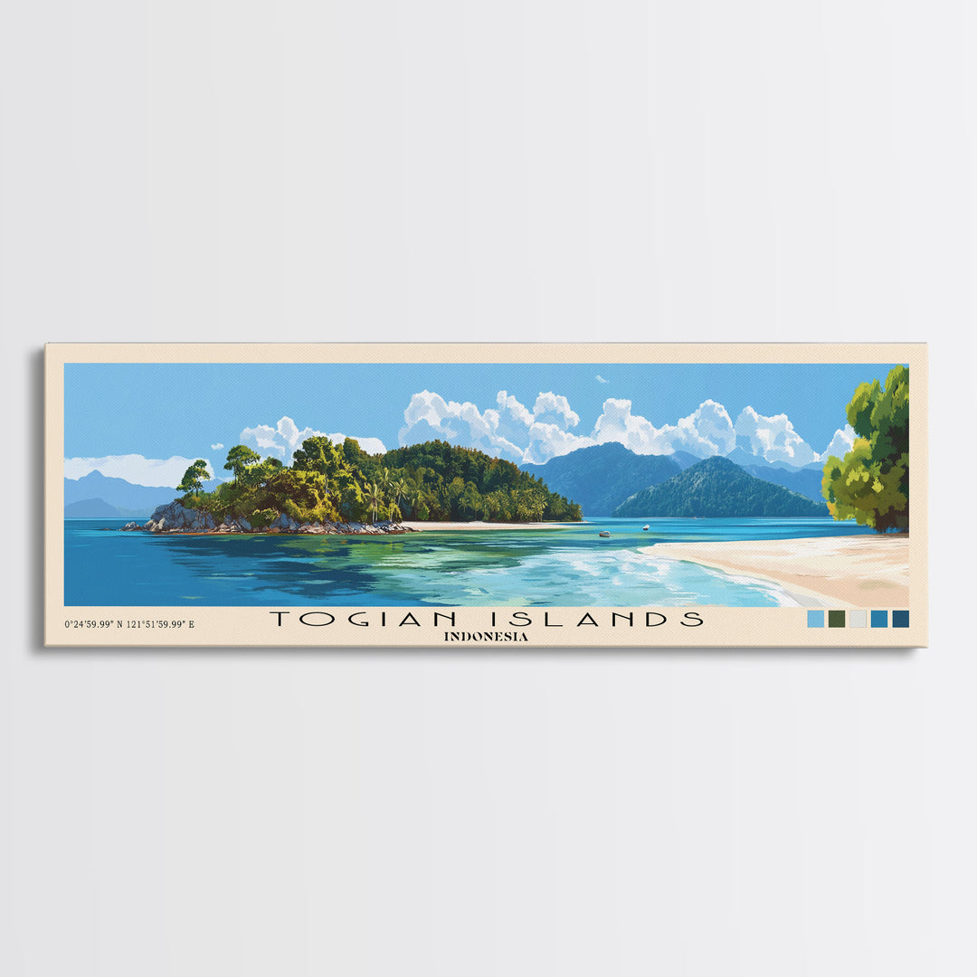 Togian Islands, Indonesia Panoramic Beach Print, Vacation Gift, Indonesia Wall Art, Framed Canvas Print, Framed Beach Painting