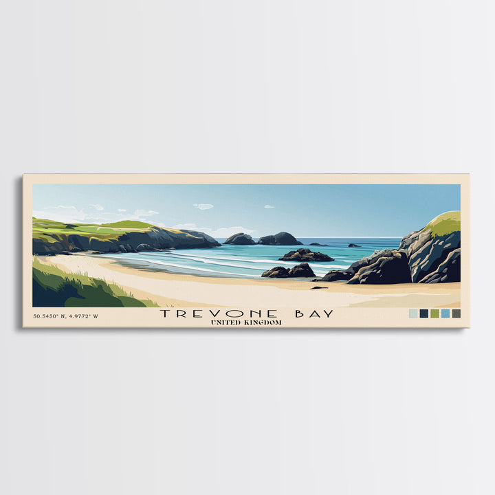 Trevone Bay, United Kingdom Panoramic Print, Vacation Gift, United Kingdom Wall Art, Beach Painting, Beach Decor, Beach Or Lakehouse Art