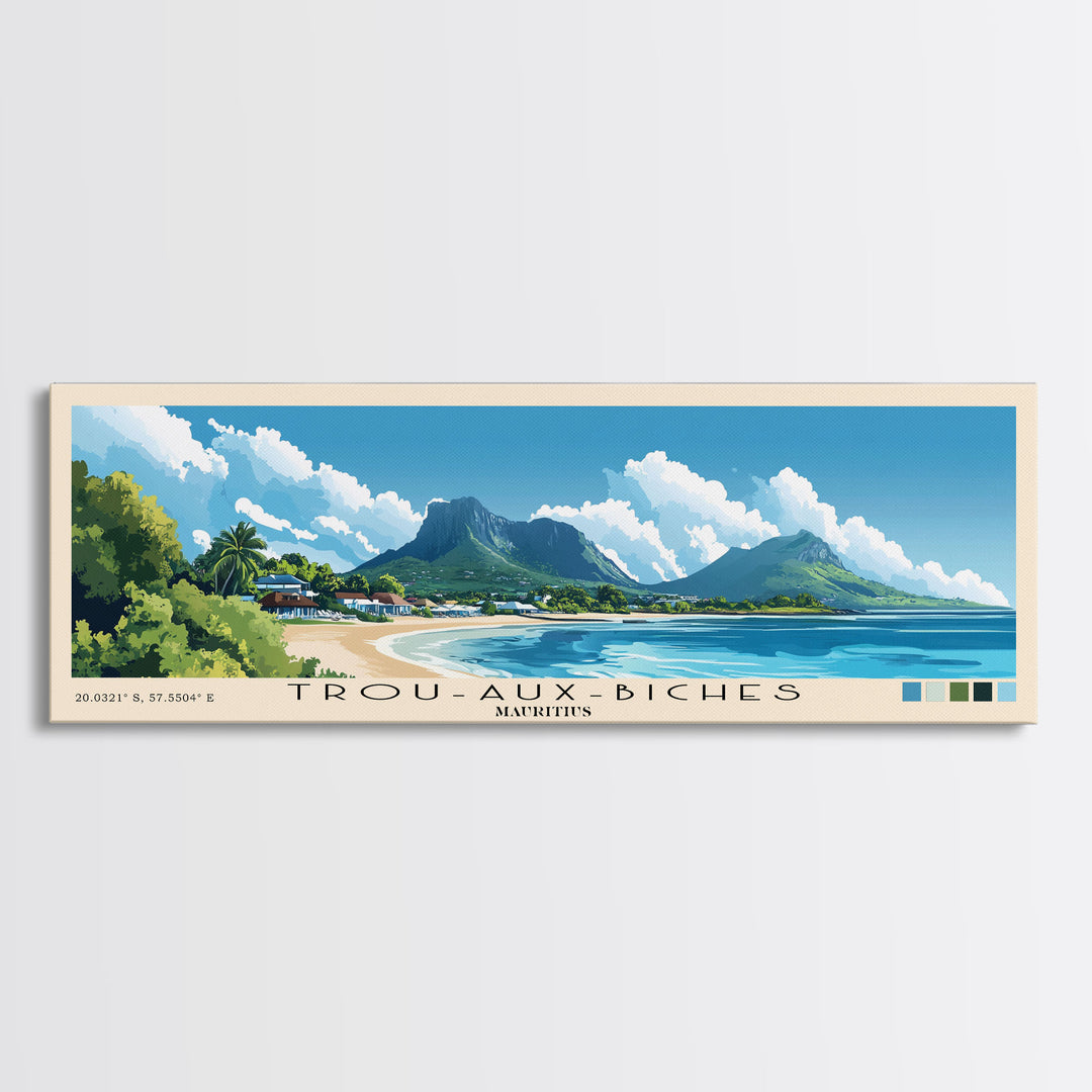 Trou-aux-Biches, Mauritius Panoramic Beach Print, Vacation Gift, Mauritius Wall Art, Beach Painting, Beach Decor, Beach Painting