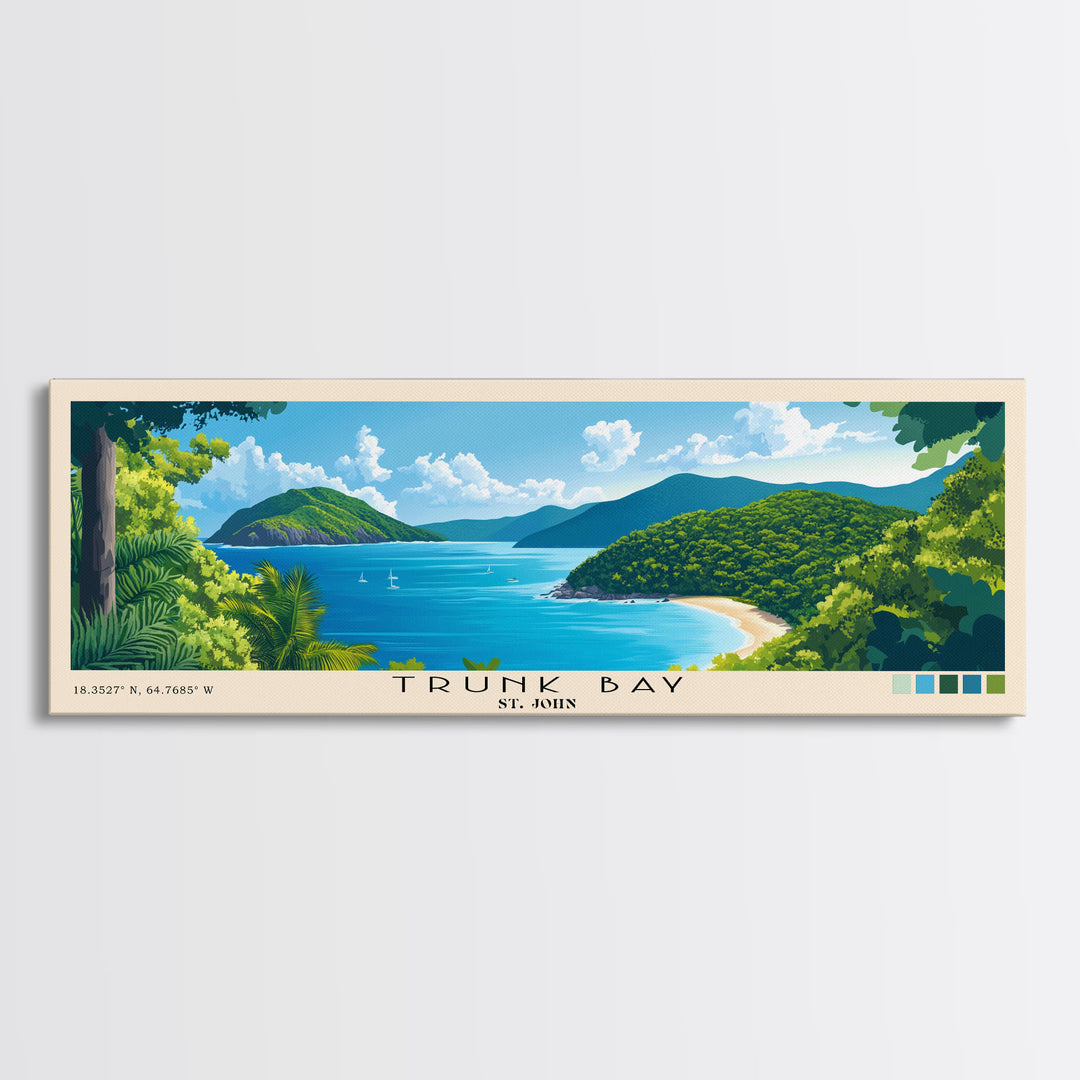 Trunk Bay, St. John Panoramic Print, Vacation Gift, St. John Wall Art, Beach Painting, Beach Decor, Large Wall Art, Wood Frame Art