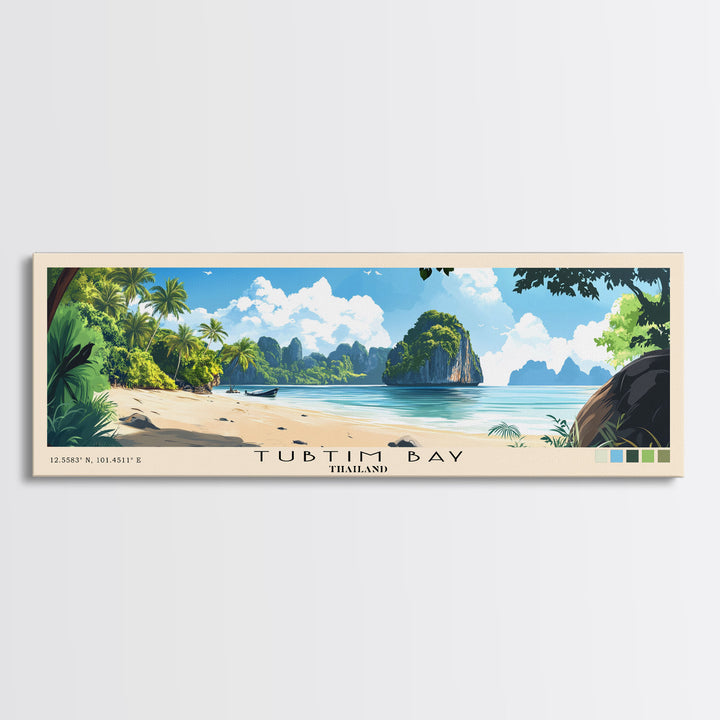 Tubtim Bay, Thailand Panoramic Beach Print, Vacation Gift, Thailand Wall Art, Beach Painting, Beach Decor, Beach Painting