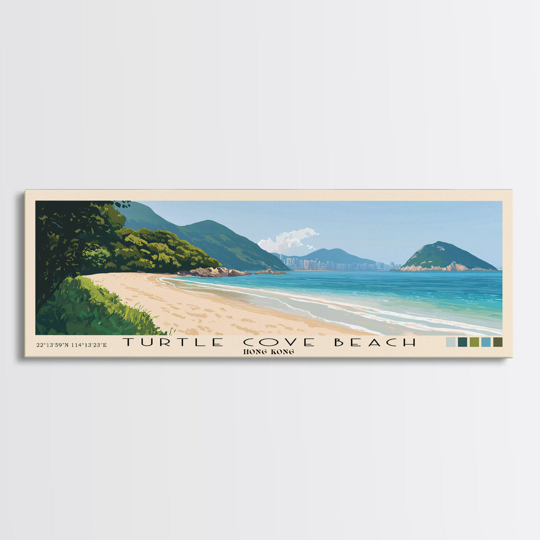 Turtle Cove Beach, Hong Kong Panoramic Print, Vacation Gift, Hong Kong Wall Art, Beach Painting, Beach Decor, Beach Or Lakehouse Art