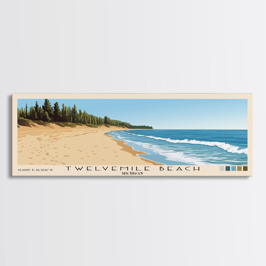 Twelvemile Beach, Michigan Panoramic Print, Vacation Gift, Michigan Wall Art, Beach Painting, Beach Decor, Large Wall Art, Wood Frame Art