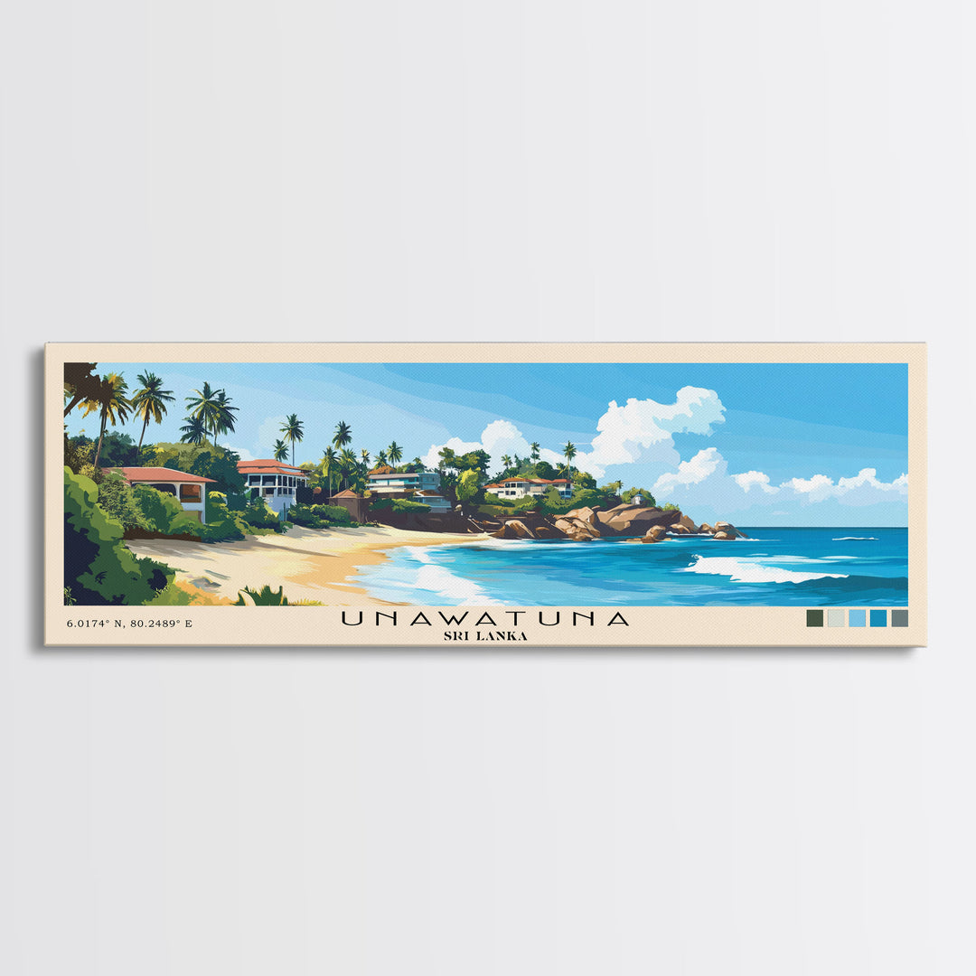 Unawatuna, Sri Lanka Panoramic Print, Vacation Gift, Sri Lanka Wall Art, Beach Painting, Beach Decor, Beach Or Lakehouse Art