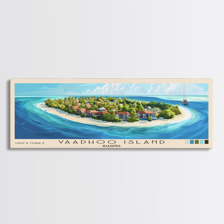 Vaadhoo Island, Maldives Panoramic Print, Vacation Gift, Maldives Wall Art, Beach Painting, Beach Decor, Large Wall Art, Wood Frame Art