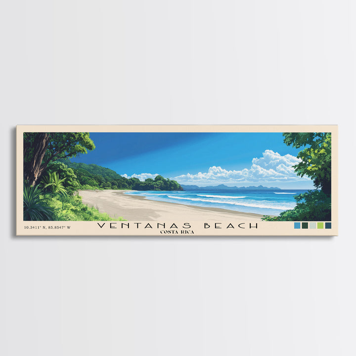 Ventanas Beach, Costa Rica Panoramic Print, Vacation Gift, Costa Rica Wall Art, Beach Painting, Beach Decor, Beach Or Lakehouse Art