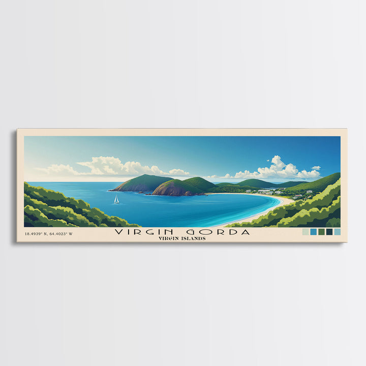 Virgin Gorda, Virgin Islands Panoramic Beach Print, Vacation Gift, Virgin Islands Wall Art, Framed Canvas Print, Framed Beach Painting