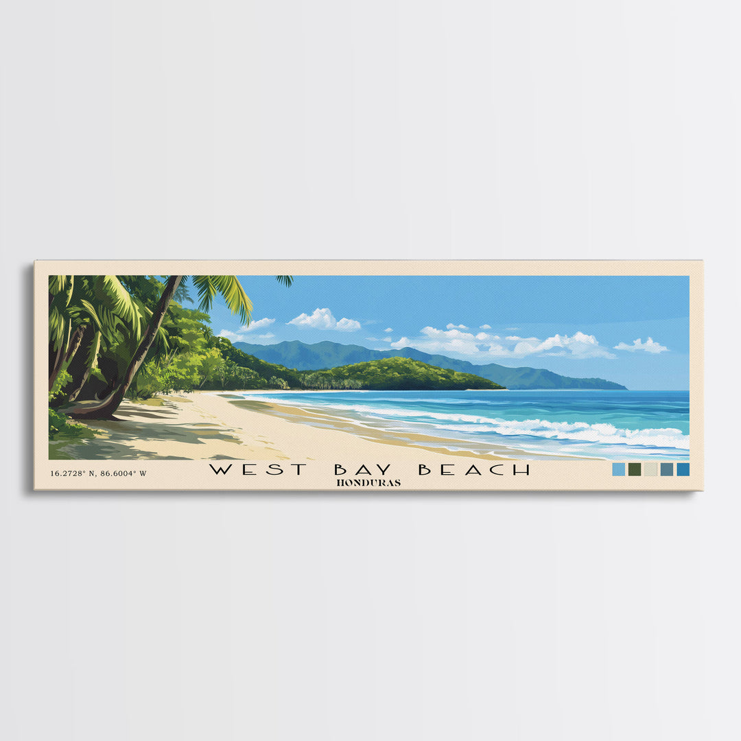 West Bay Beach, Honduras Panoramic Print, Vacation Gift, Honduras Wall Art, Beach Painting, Beach Decor, Beach Or Lakehouse Art