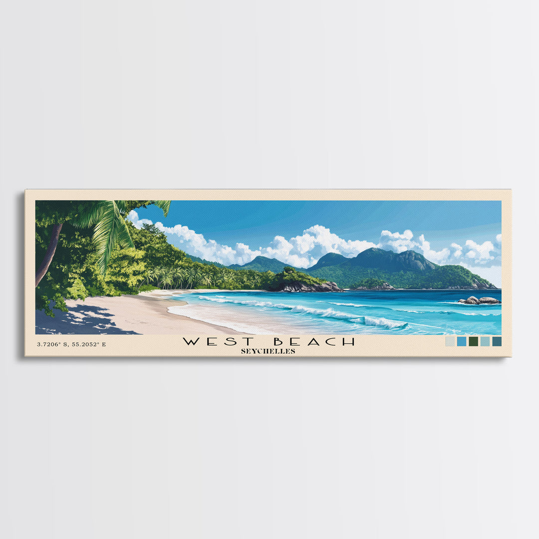 West Beach, Seychelles Panoramic Beach Print, Vacation Gift, Seychelles Wall Art, Beach Painting, Beach Decor, Beach Painting