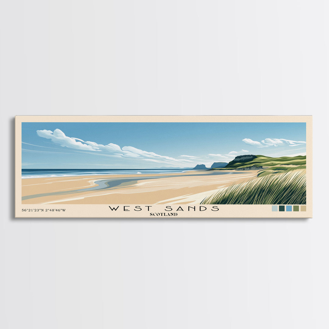 West Sands, Scotland Panoramic Print, Vacation Gift, Scotland Wall Art, Beach Painting, Beach Decor, Large Wall Art, Wood Frame Art