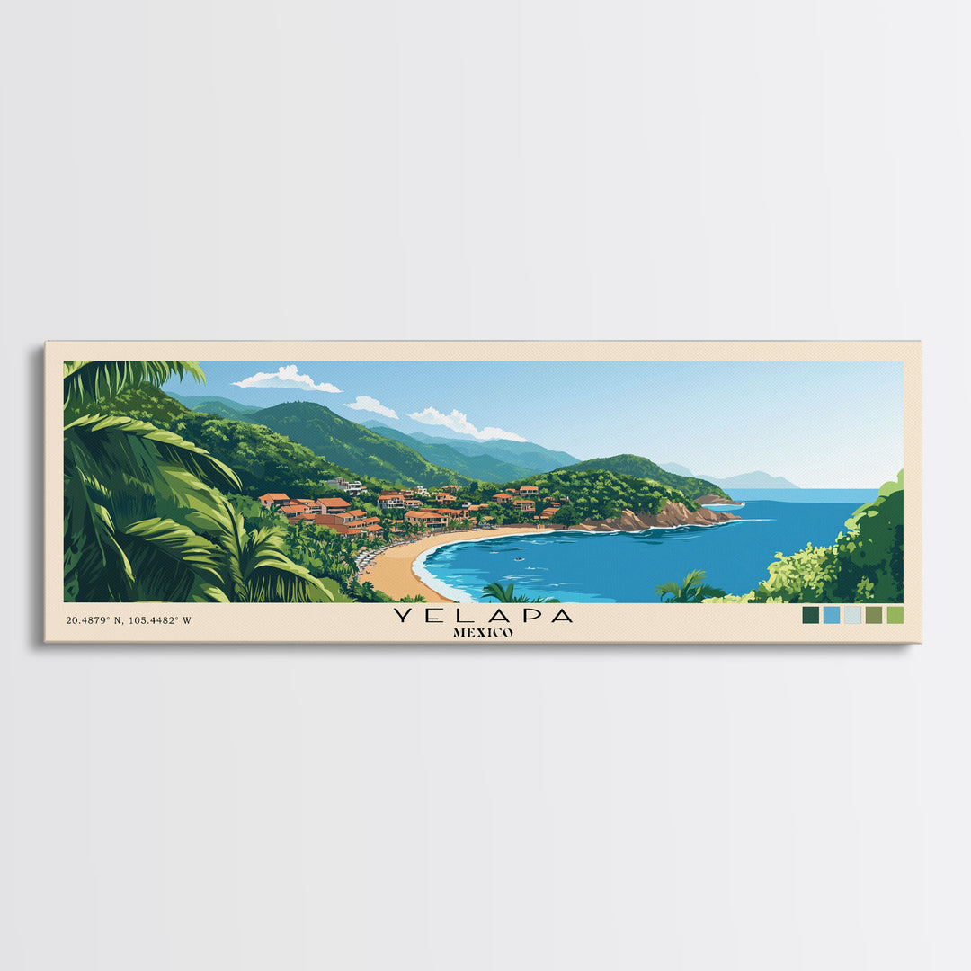 Yelapa, Mexico Panoramic Beach Print, Vacation Gift, Mexico Wall Art, Framed Canvas Print, Framed Beach Painting