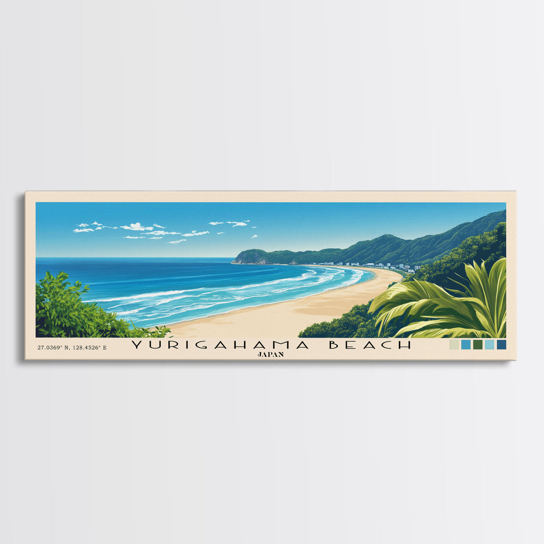 Yurigahama Beach, Japan Panoramic Print, Vacation Gift, Japan Wall Art, Beach Painting, Beach Decor, Large Wall Art, Wood Frame Art