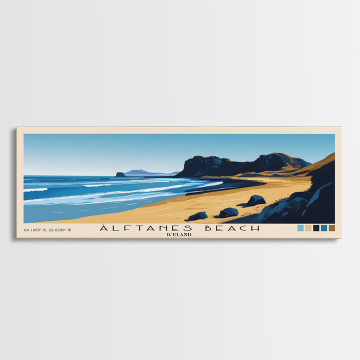 Álftanes Beach, Iceland Panoramic Print, Vacation Gift, Iceland Wall Art, Beach Painting, Beach Decor, Large Wall Art, Wood Frame Art