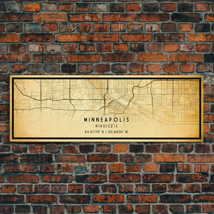 Minneapolis Panoramic map print poster or framed canvas, Minnesota map print poster canvas, Minneapolis road map print poster canvas