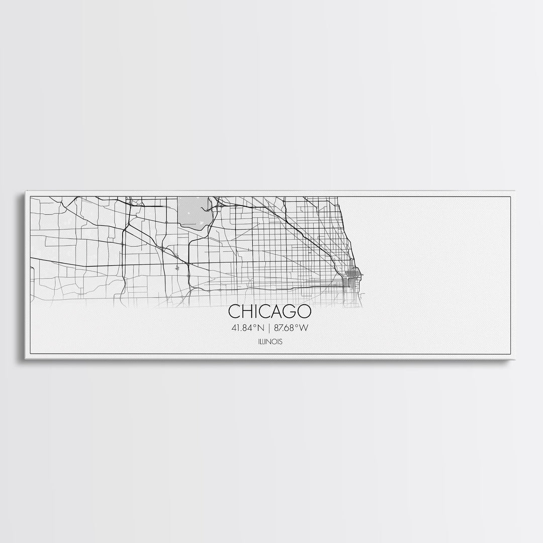 Panoramic Chicago City Map, Illinois Art, Map Print, Minimalist Wall Art, Canvas Art, Housewarming Gift, Street Map Art, Closing Gift