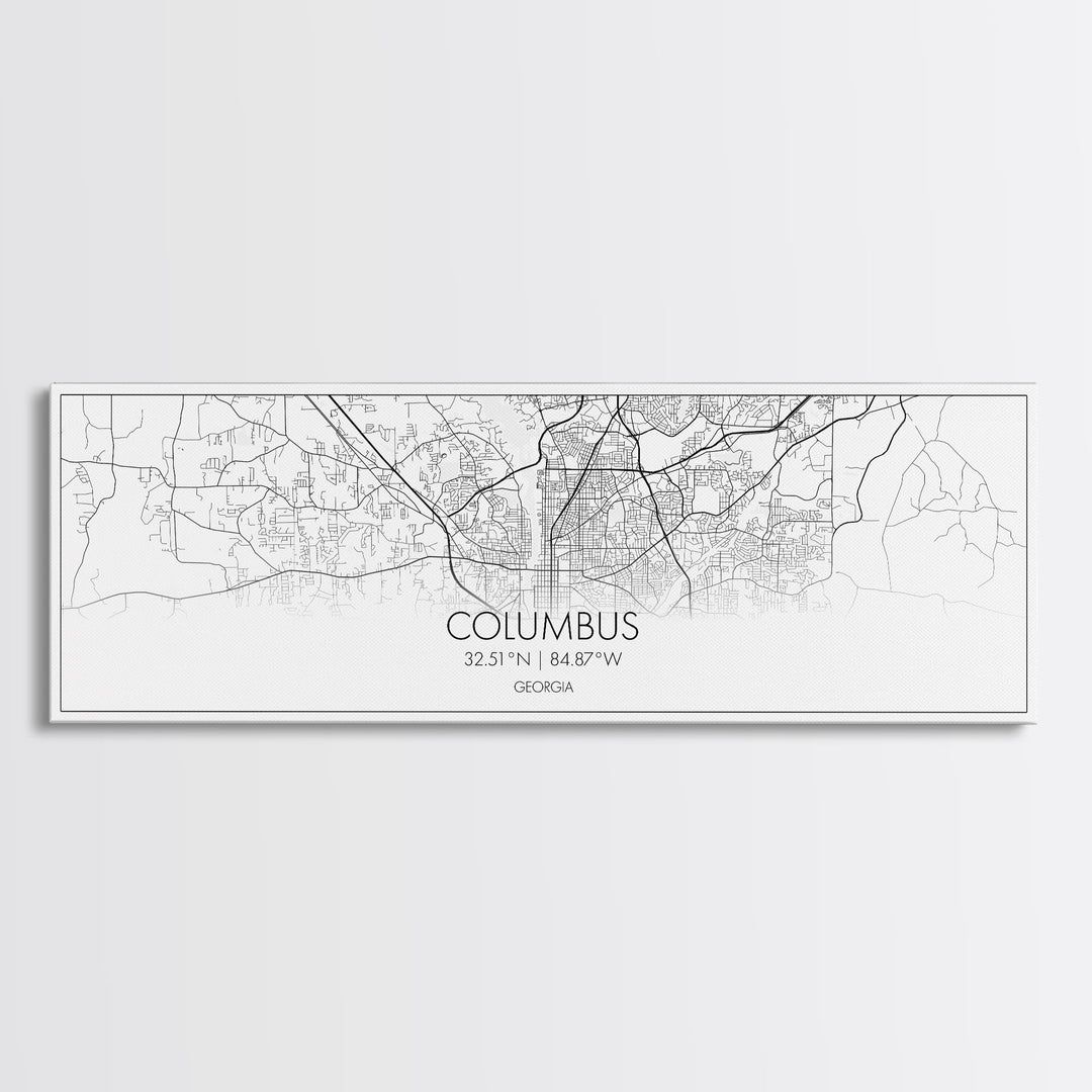 Panoramic Columbus City Map, Georgia Art, Map Print, Minimalist Wall Art, Canvas Art, Housewarming Gift, Street Map Art, Closing Gift