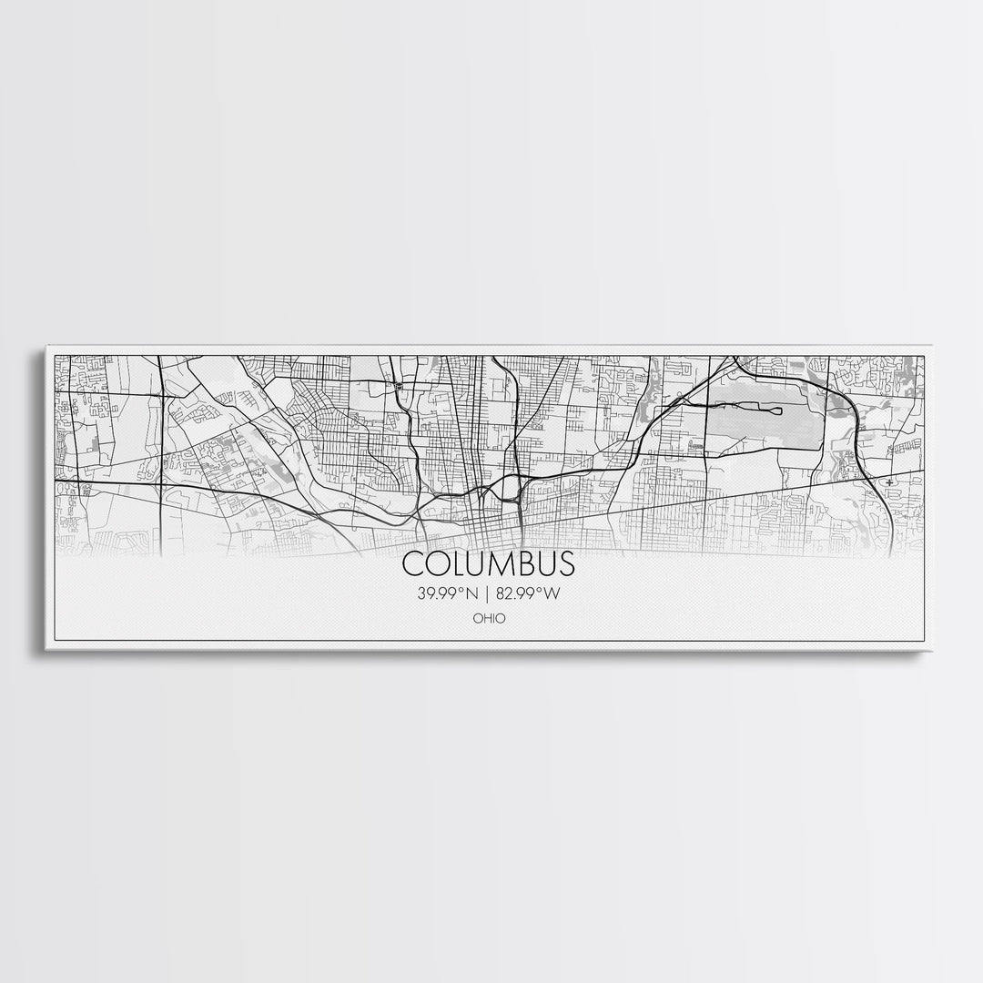 Panoramic Columbus City Map, Ohio Art, Map Print, Minimalist Wall Art, Canvas Art, Housewarming Gift, Street Map Art, Closing Gift