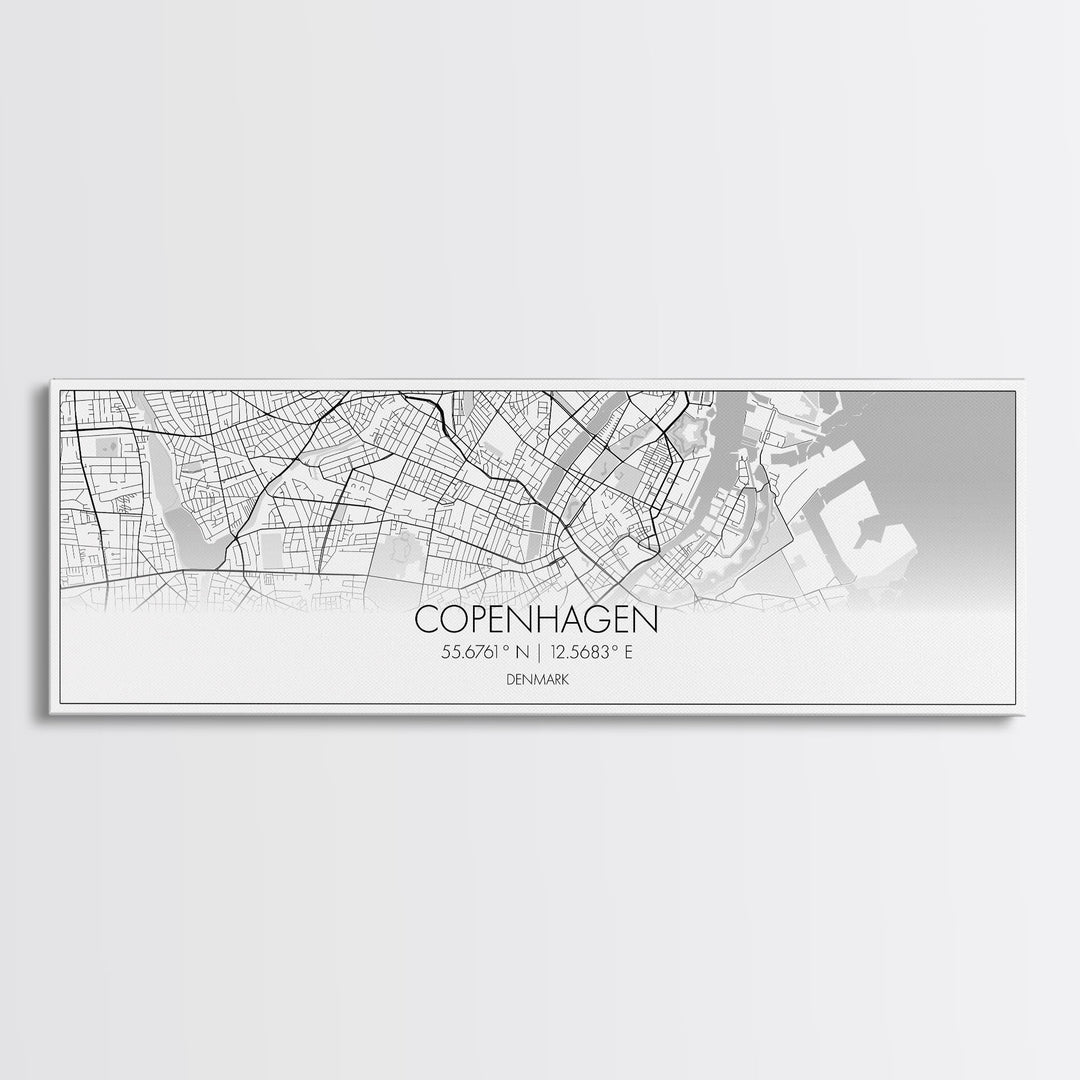 Panoramic Copenhagen City Map, Denmark Art, Map Print, Minimalist Wall Art, Canvas Art, Housewarming Gift, Street Map Art, Closing Gift