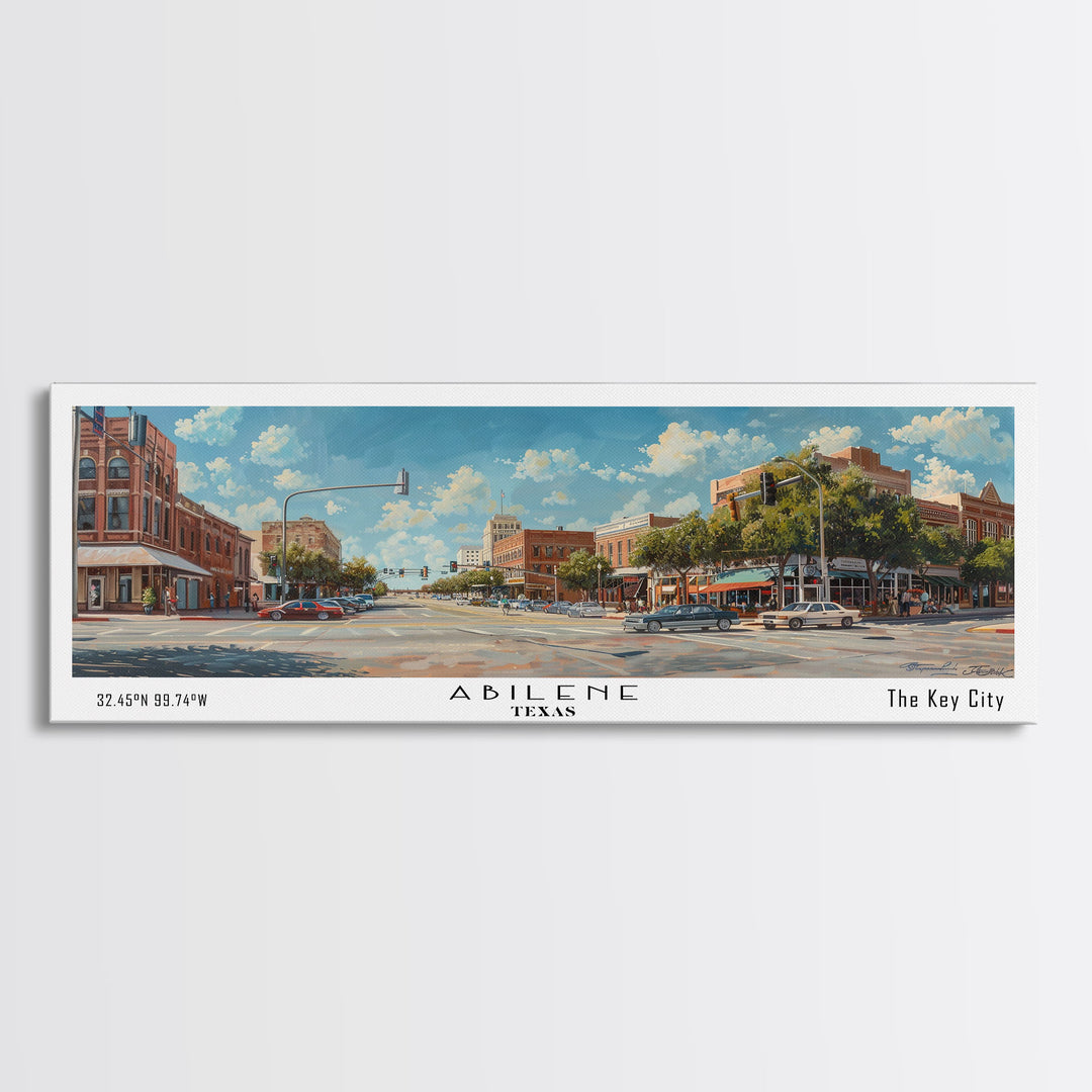 Abilene Texas Panoramic Painting, Watercolor Framed Canvas Print, Scenic City Art, Travel Poster, Home Decor, Wall Hanging, Gift Idea