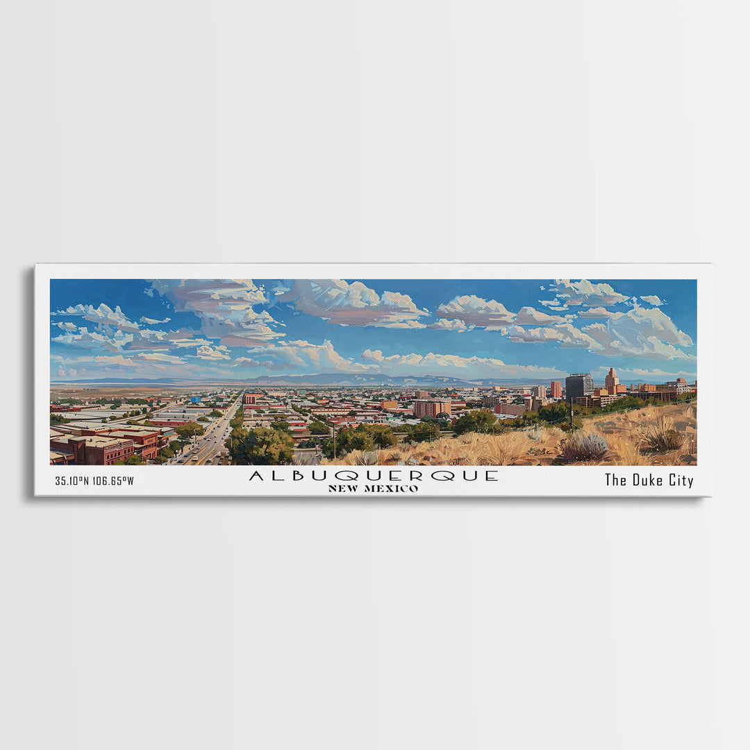 Albuquerque New Mexico Panoramic Painting, Watercolor Framed Canvas Print, Scenic City Art, Travel Poster, Home Decor, Office Wall Art, Gift Idea