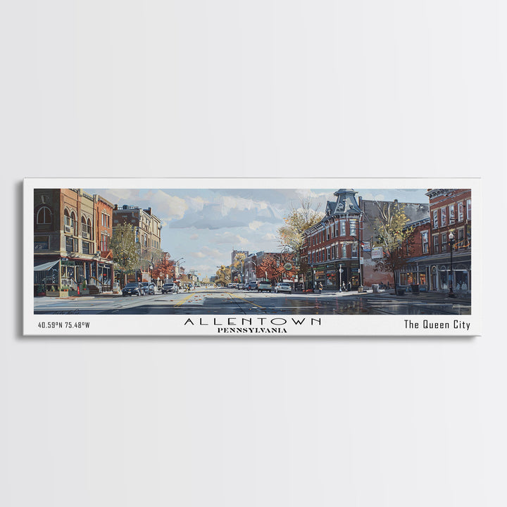 Allentown Pennsylvania Panoramic Watercolor Painting, Framed Canvas Print, Scenic City Art, Travel Poster, Home Decor, Wall Hanging, Living Room Art