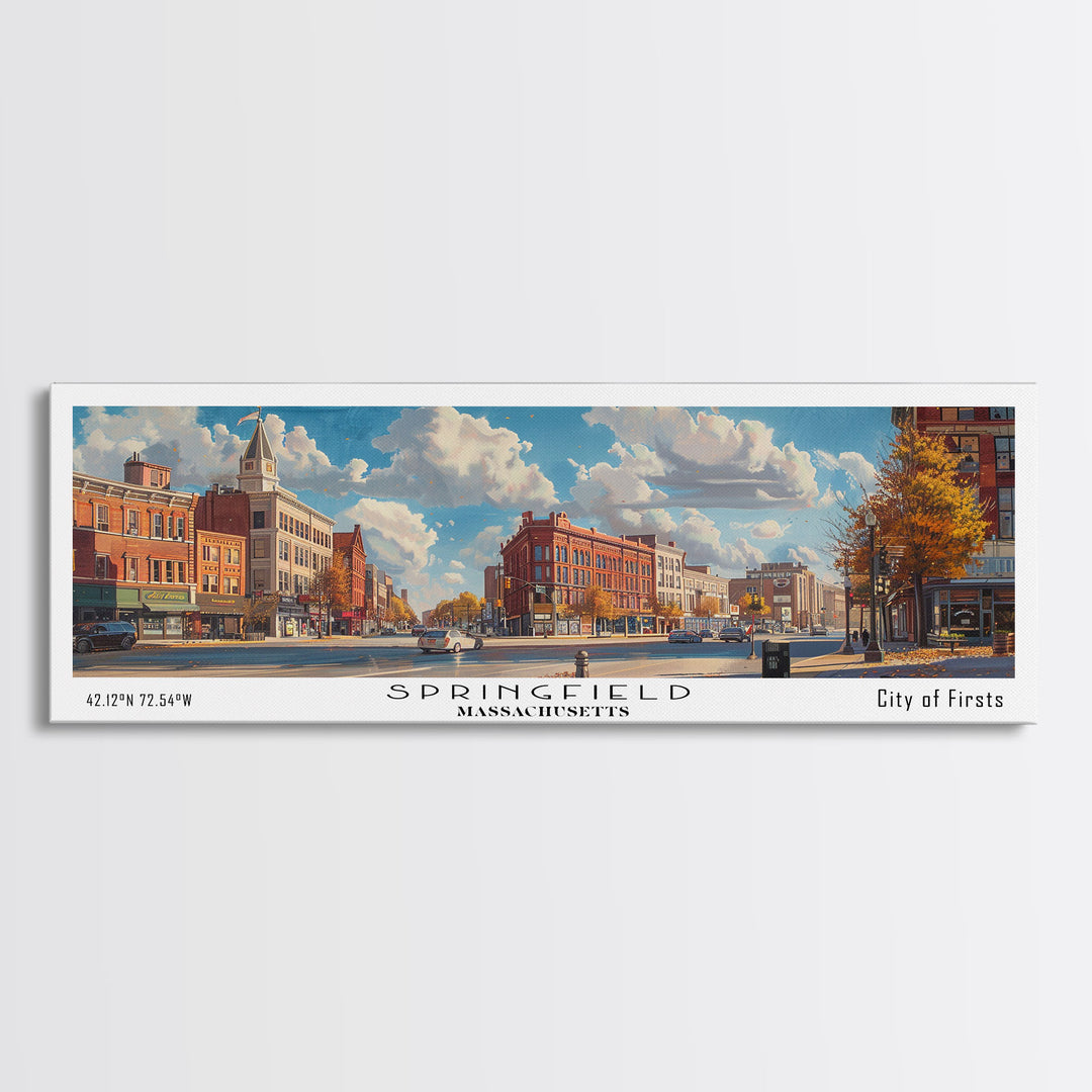 Springfield Massachusetts Travel Poster, Framed Canvas Print, Wall Art, Home Decor, Office Art, Living Room Art, Travel Gift, Vintage Style