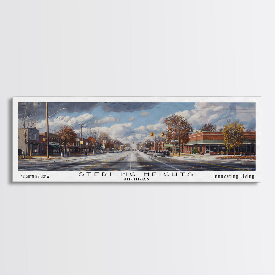 Sterling Heights Michigan Travel Poster, Framed Canvas Print, Wall Art, Home Decor, Travel Gift, Living Room Art, Retro Style Art