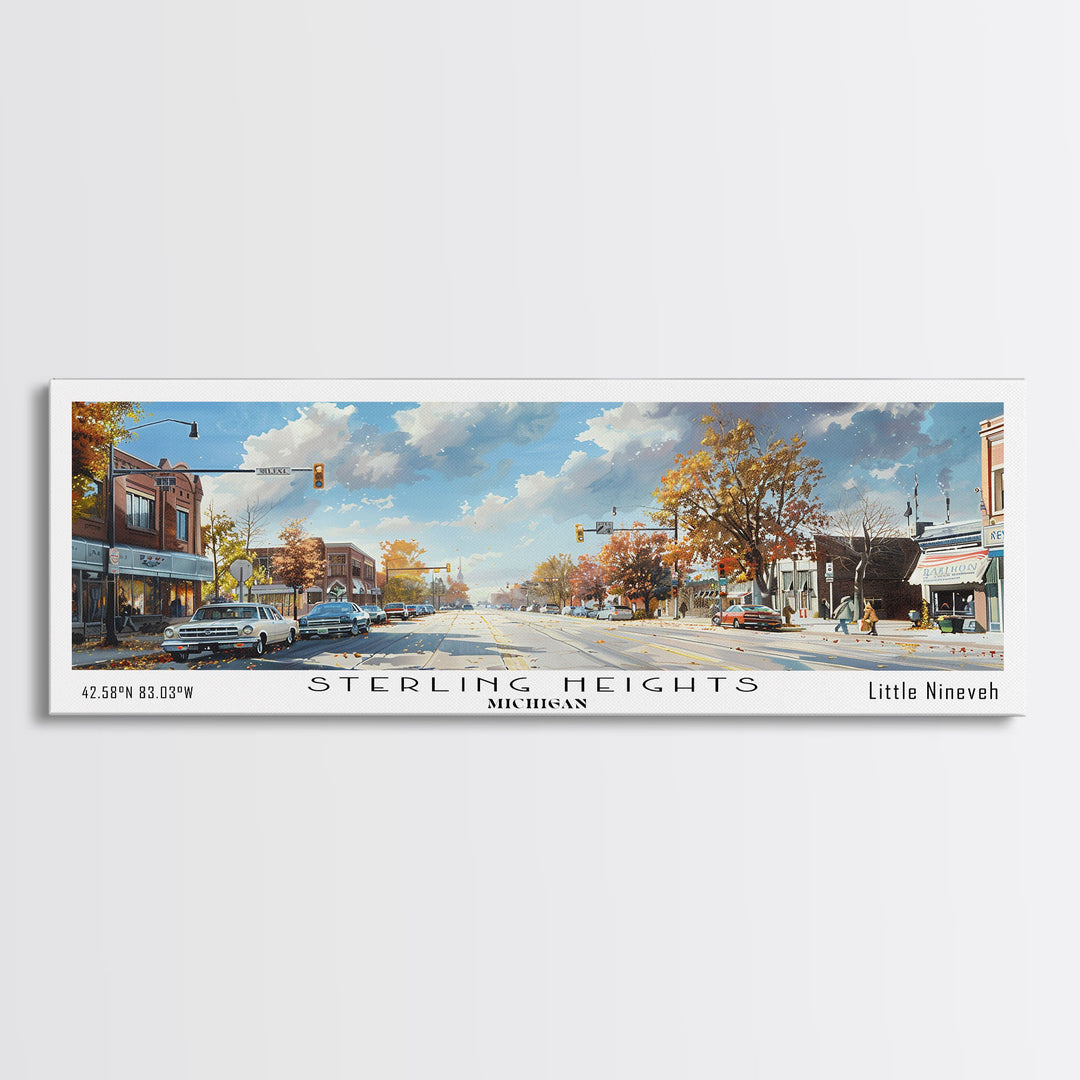 Sterling Heights Michigan Travel Poster, Framed Canvas Print, Office Art, Wall Hanging, Travel Gift, Living Room Art, Vintage Style