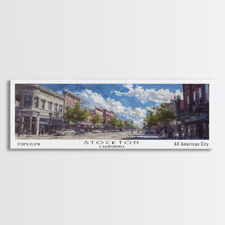 Stockton California Travel Poster, Framed Canvas Print, Wall Art, Home Decor, Travel Print, Office Decor, Living Room Art, Gift Idea