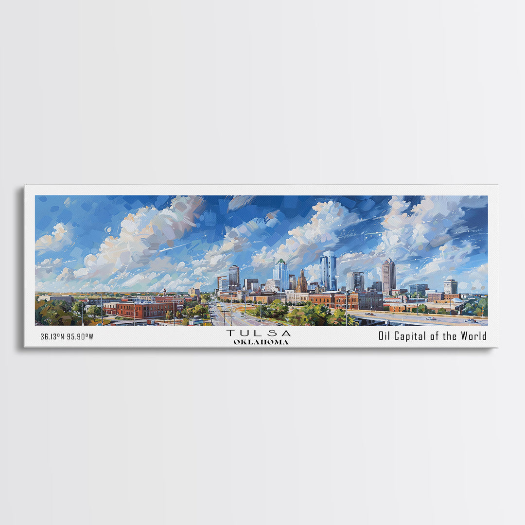 Tulsa Oklahoma Panoramic Painting, Framed Canvas Print, Vintage Travel Poster, Artistic Home Decor, Unique Office Wall Art, Gift Idea