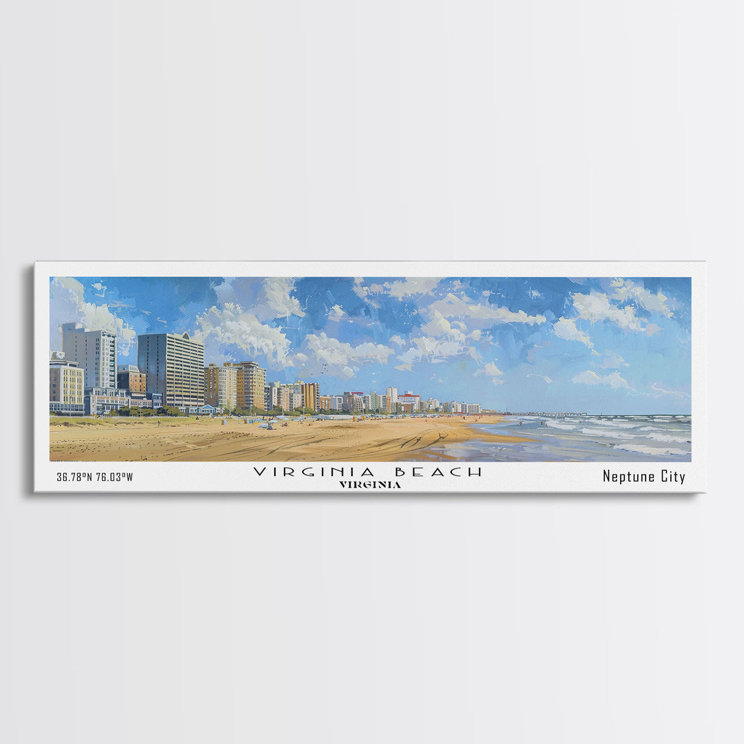 Virginia Beach Virginia Panoramic Framed Canvas Print, Vintage Travel Poster, Unique Wall Art, Artistic Living Room Decor, Office Gift, Home Decoration