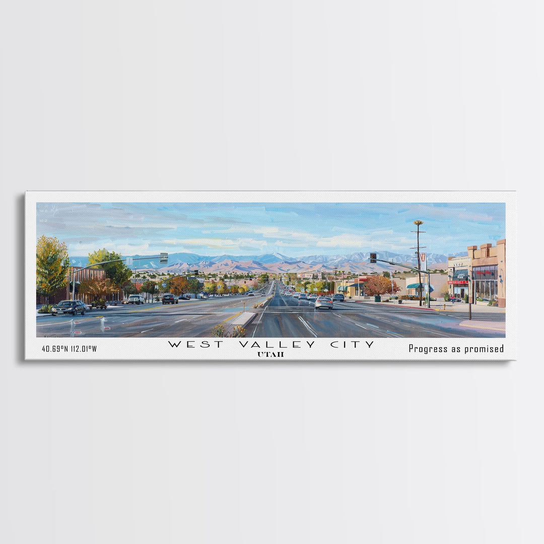 West Valley City Utah Panoramic Painting, Framed Canvas Print, Retro Style Travel Poster, Artistic Wall Art, Unique Office Decor, Living Room Gift