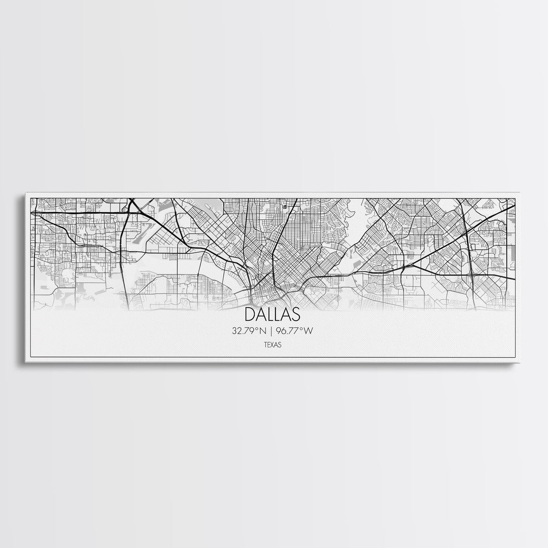 Panoramic Dallas City Map, Texas Art, Map Print, Minimalist Wall Art, Canvas Art, Housewarming Gift, Street Map Art, Closing Gift