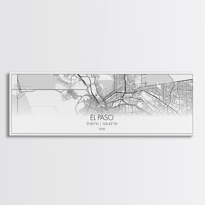 Panoramic El Paso City Map, Texas Art, Map Print, Minimalist Wall Art, Canvas Art, Housewarming Gift, Street Map Art, Closing Gift