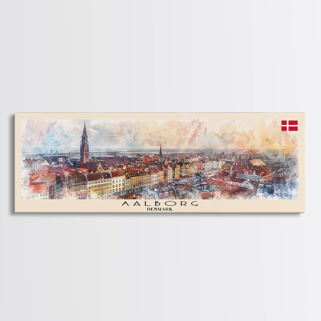 Aalborg Denmark Travel Print Wall Art, Panoramic City Art, Travel Art, Wall Decor, Vacation Gift, Framed Canvas Print Or Metal Art