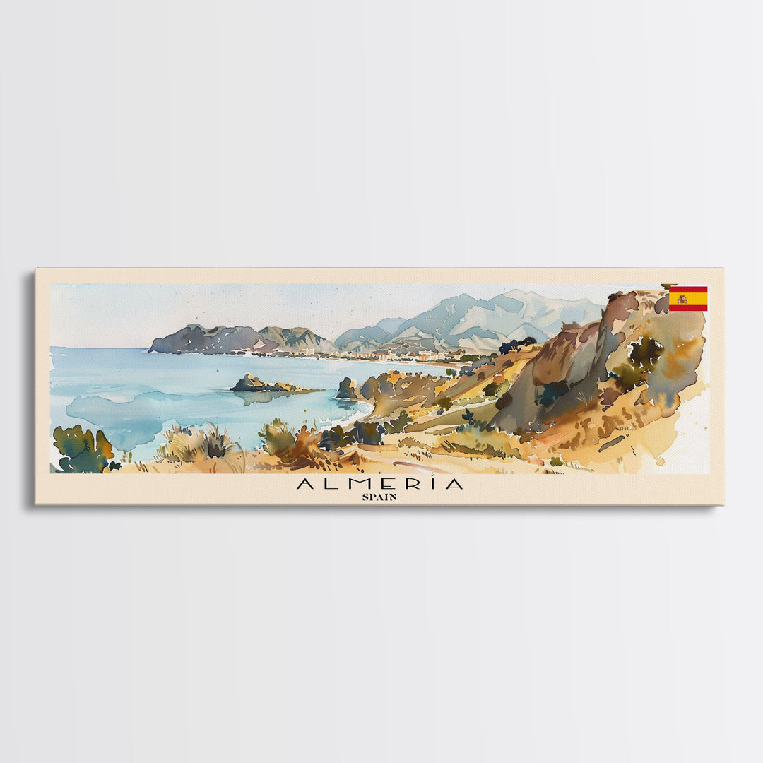 Almeria Spain Panoramic Travel Poster, Framed Canvas Print or Metal Wall Art, Travel Art, Home Decor, Panoramic Painting, Midcentury Art