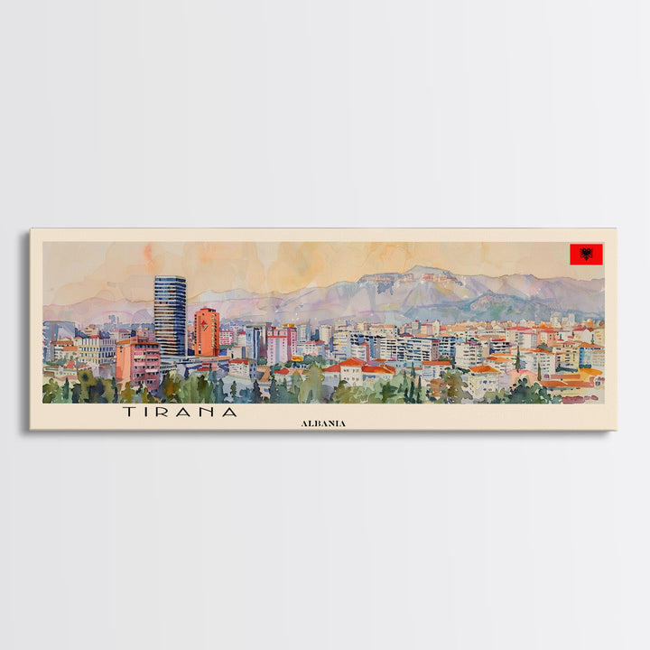 Tirana Albania Travel Art, City Art, Framed Canvas Print or Metal Wall Art, Europe Travel Poster, Panoramic Wall Art, Extra Wide Wall Art