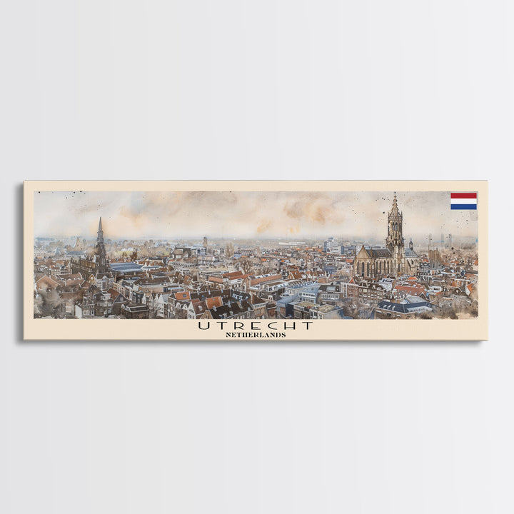 Utrecht Netherlands Travel Print Wall Art, Panoramic City Art, Travel Art, Wall Decor, Vacation Gift, Framed Canvas Print Or Metal Art