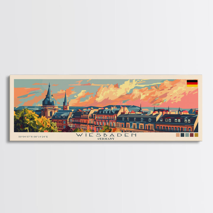 Wiesbaden Germany Travel Print Wall Art, Panoramic City Art, Travel Art, Wall Decor, Vacation Gift, Framed Canvas Print Or Metal Art