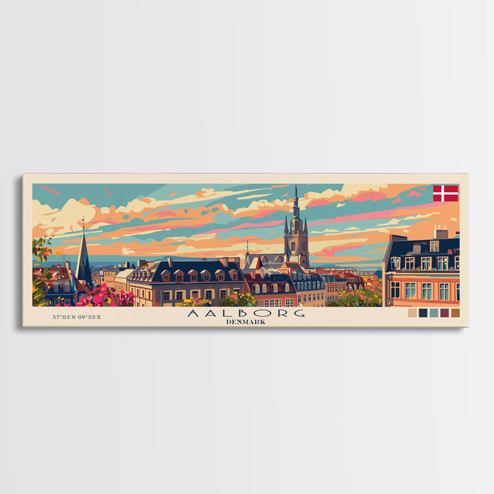 Aalborg Denmark Wall Art, Panoramic Travel Poster, Panoramic Framed Canvas Print, City Wall Art, Wall Hanging Home Decor, Travel Art