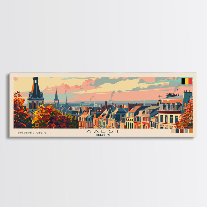 Aalst Belgium Travel Print Wall Art, Panoramic City Art, Travel Art, Wall Decor, Vacation Gift, Framed Canvas Print Or Metal Art