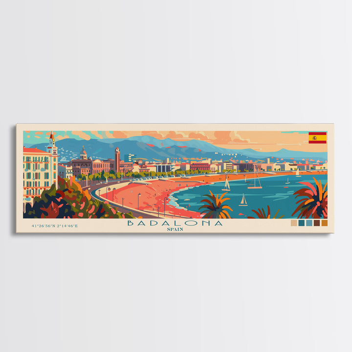 Badalona Spain Travel Print Wall Art, Panoramic City Art, Travel Art, Wall Decor, Vacation Gift, Framed Canvas Print Or Metal Art