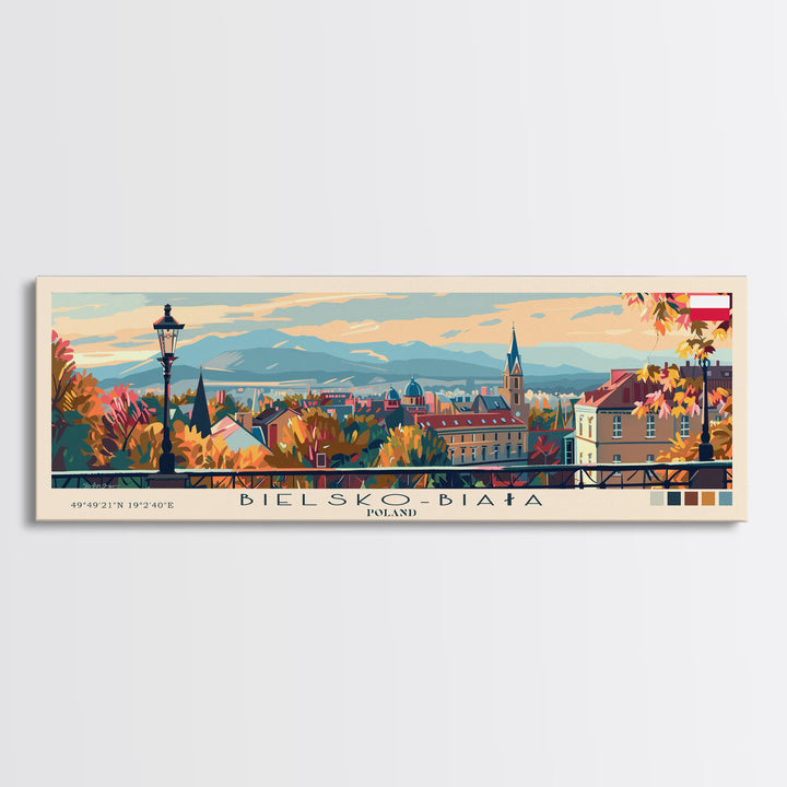 Bielsko Biala Poland Travel Art, City Art, Framed Canvas Print or Metal Wall Art, Europe Travel Poster, Panoramic Wall Art, Extra Wide Wall Art