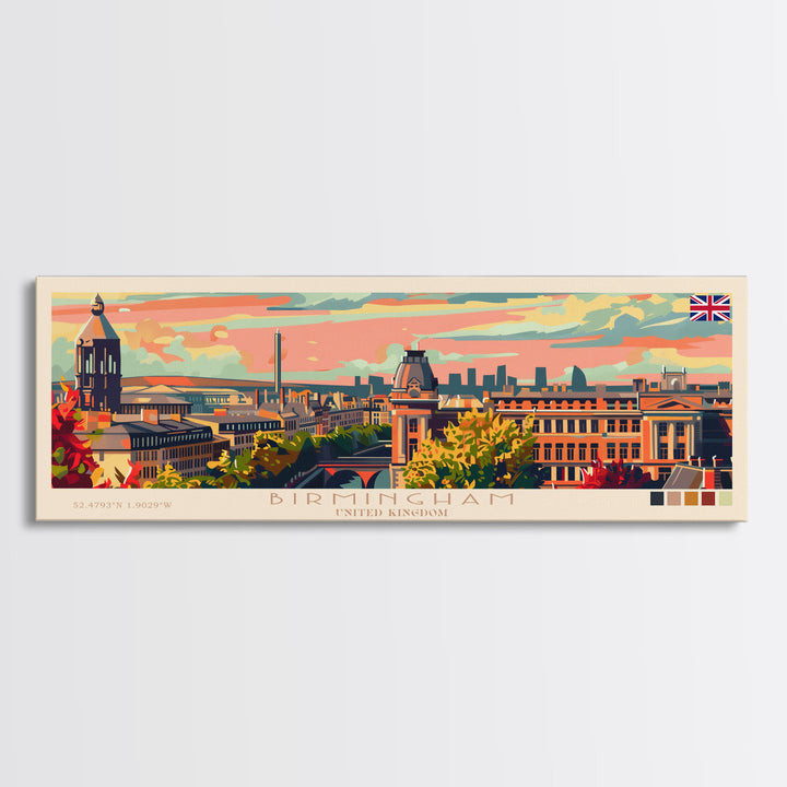 Birmingham United Kingdom Travel Print Wall Art, Panoramic City Art, Travel Art, Wall Decor, Vacation Gift, Framed Canvas Print Or Metal Art