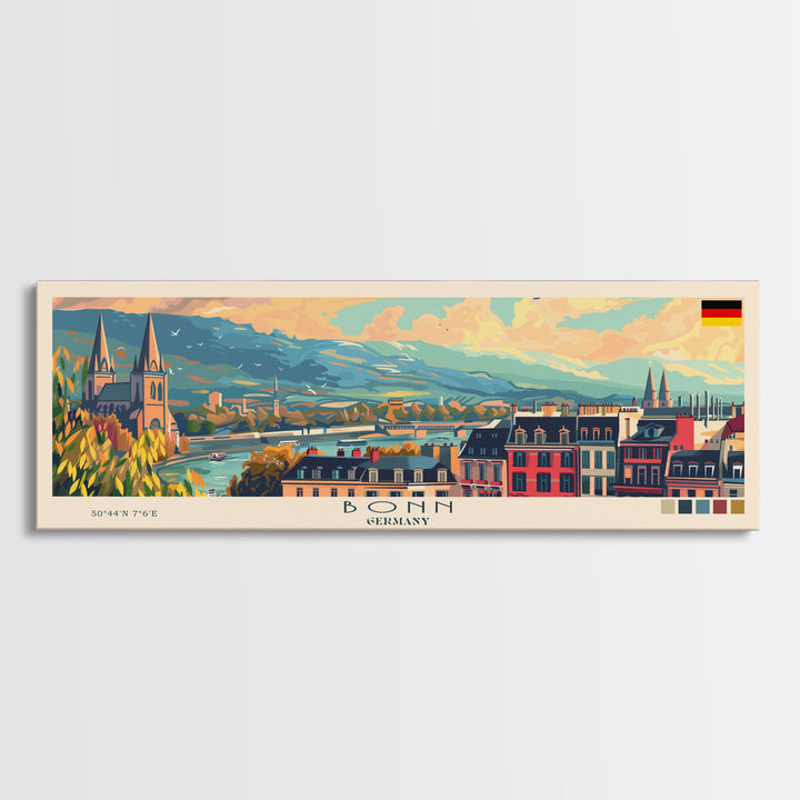 Bonn Germany Travel Print Wall Art, Panoramic City Art, Travel Art, Wall Decor, Vacation Gift, Framed Canvas Print Or Metal Art