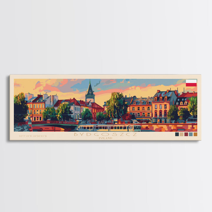 Bydgoszcz Poland Travel Art, City Art, Framed Canvas Print or Metal Wall Art, Europe Travel Poster, Panoramic Wall Art, Extra Wide Wall Art