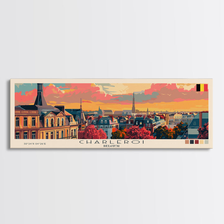 Charleroi Belgium Travel Print Wall Art, Panoramic City Art, Travel Art, Wall Decor, Vacation Gift, Framed Canvas Print Or Metal Art